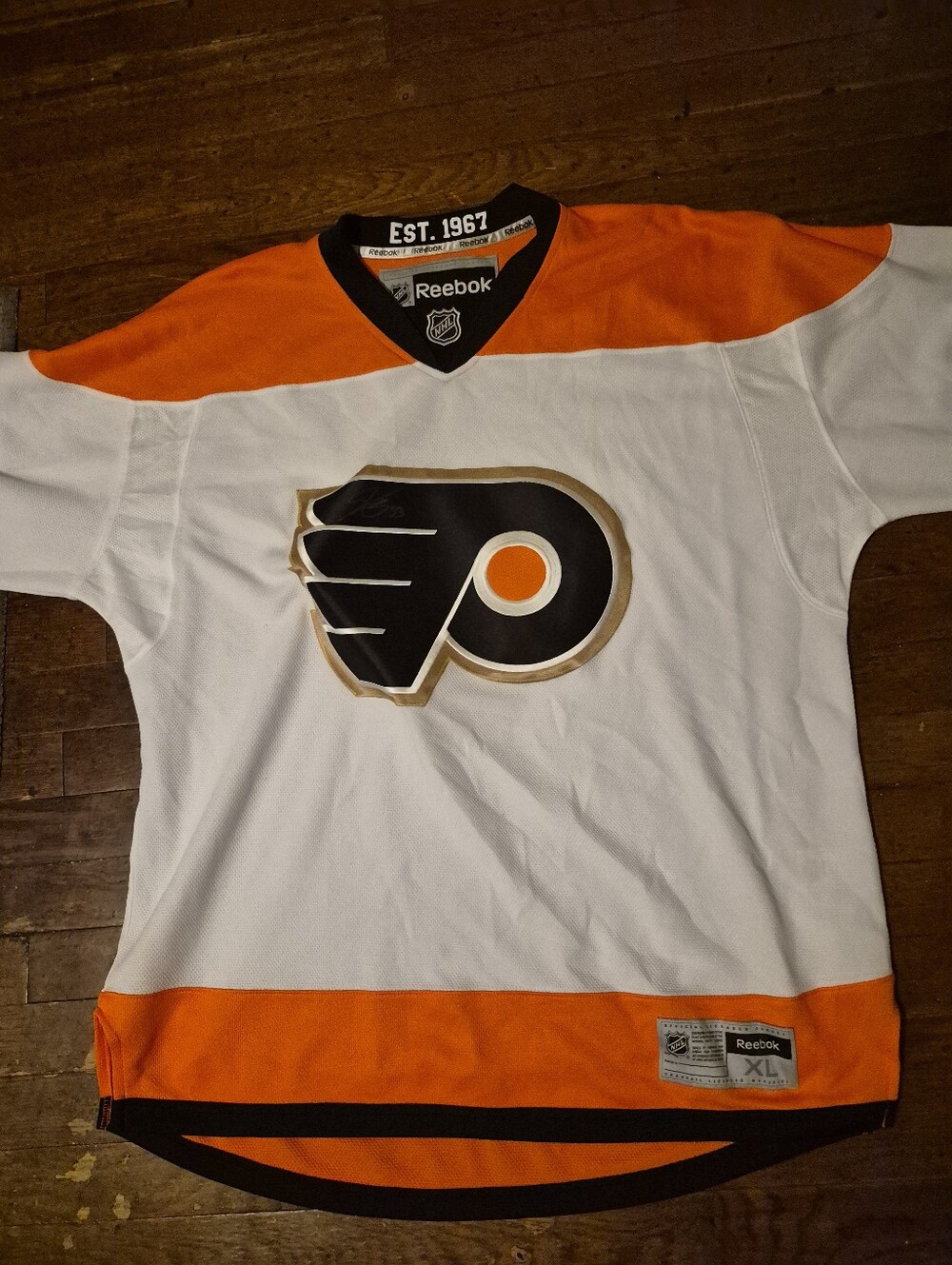 Reebok Philadelphia Flyers Autographed White & Orange Hockey Jersey Mens Sz XL